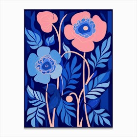 Blue Flower Illustration Peony 3 Canvas Print
