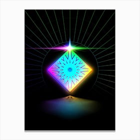 Neon Geometric Glyph in Candy Blue and Pink with Rainbow Sparkle on Black n.0267 Canvas Print