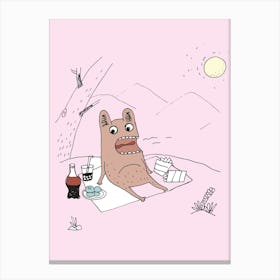 Picnic With A Bear Canvas Print