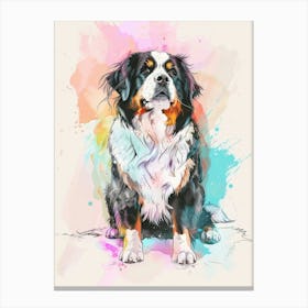 Bernese Mountain Dog Dog Pastel Line Watercolour Illustration  1 Canvas Print