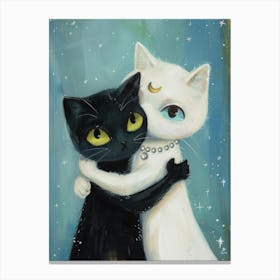 Black And White Cats Hugging Canvas Print