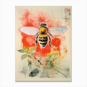 Floral Bees Screen Print Inspired 2 Canvas Print