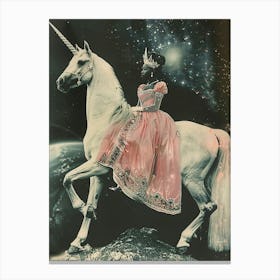 Princess In Space On A Unicorn Retro Collage 2 Canvas Print