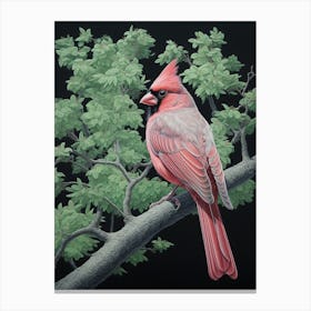 Ohara Koson Inspired Bird Painting Northern Cardinal 4 Canvas Print