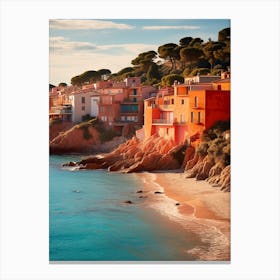 Cala Estreta Beach Costa Brava Spain Mediterranean Style Illustration 1 Canvas Print