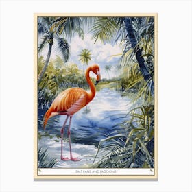 Greater Flamingo Salt Pans And Lagoons Tropical Illustration 4 Poster Canvas Print