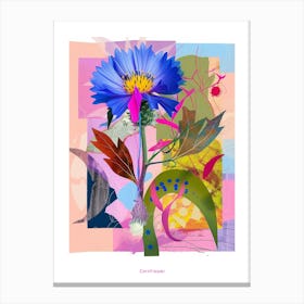 Cornflower (Bachelor S Button) 1 Neon Flower Collage Poster Canvas Print