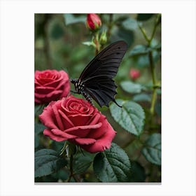 Butterfly On Roses 3 Canvas Print