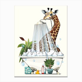Giraffe In The Shower Canvas Print