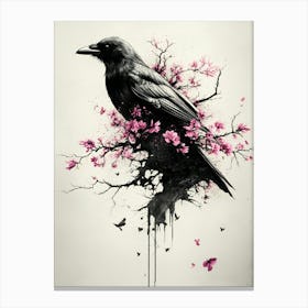 Crow In Bloom 3 Canvas Print