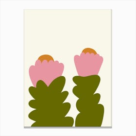 Two Big Flowers Pink Green Naïf Canvas Print