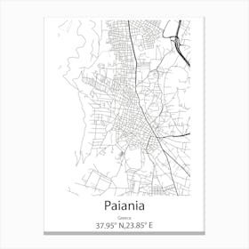 Paiania,Greece Minimalist Map Canvas Print