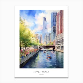 River Walk 2 Chicago Watercolour Travel Poster Canvas Print