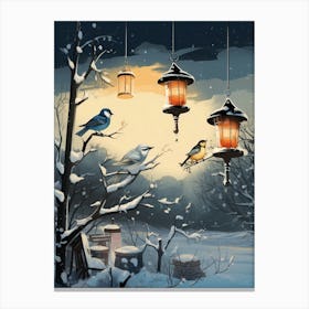 Bird House Winter Snow Illustration 6 Canvas Print