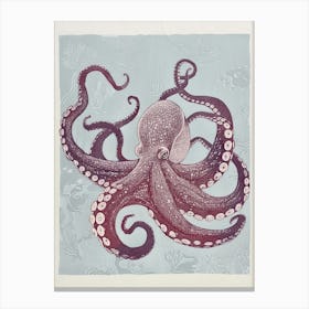 Octopus Red & Blue Silk Screen Inspired 1 Canvas Print