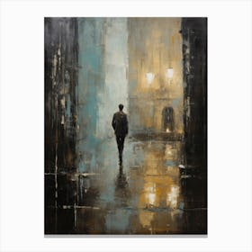 Man Walking In Rain Canvas Print