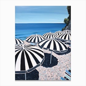 Striped Black And White Beach Umbrellas In Italy Canvas Print