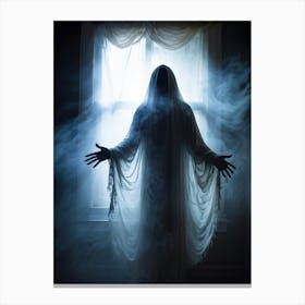 Ghostly Apparition Shrouded In Ethereal Veil Representing Religious Blindness Man Trapped In A Curt (5) Canvas Print