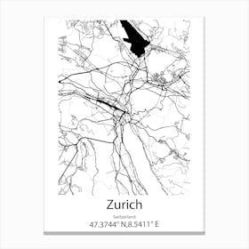 Zurich,Switzerland Minimalist Map Canvas Print