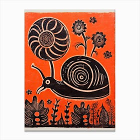 Snail, Woodblock Animal Drawing 2 Canvas Print