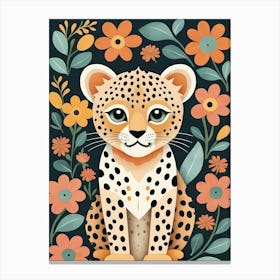Floral Cute Baby Leopard Nursery Illustration (14) Canvas Print