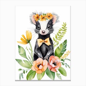 Baby Skunk Flower Crown Bowties Woodland Animal Nursery Decor (4) Canvas Print
