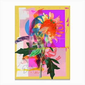 Chrysanthemum 3 Neon Flower Collage Canvas Print