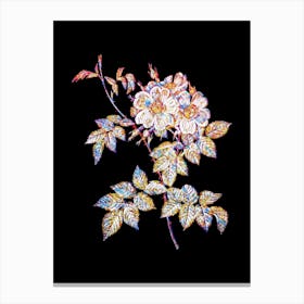 Stained Glass White Rosebush Mosaic Botanical Illustration on Black n.0119 Canvas Print