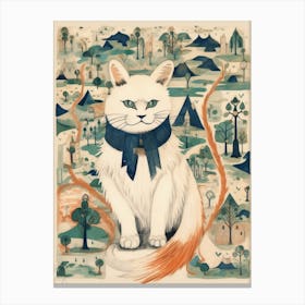 White Cat With Medieval Forest Background Canvas Print