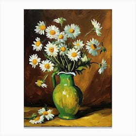 Daisies In A Green Pitcher Canvas Print