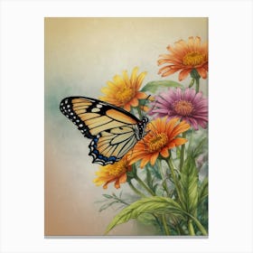 Butterfly On Flowers Canvas Print