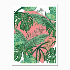 Funky Green Leaves with Pink Background Canvas Print