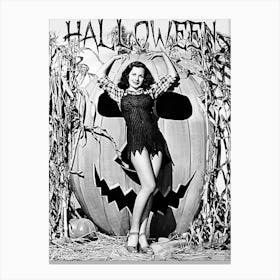 Pin Up Girl Posing In Front Of The Giant Pumpkin Canvas Print