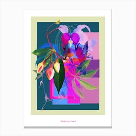 Bleeding Heart (Dicentra) Neon Flower Collage Poster Canvas Print