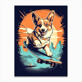 Pembroke Welsh Corgi Dog Skateboarding Illustration 2 Canvas Print