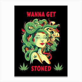 Goddess Medusa Asks If You Wanna Get Stoned Funny Illustration With Active Snakes Canvas Print