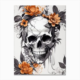 Skull With Flowers Print Canvas Print