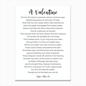 A Valentine Poem By Edgar Allan Poe Canvas Print