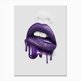 Purple Lips With Dripping Liquid Canvas Print