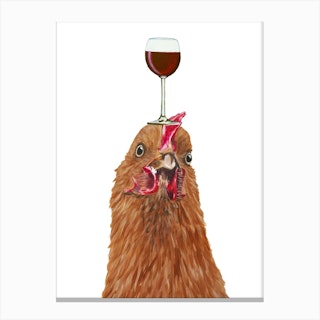Hen With Wineglass Canvas Print