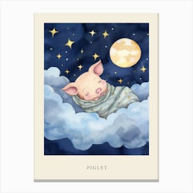 Baby Piglet Sleeping In The Clouds Nursery Poster Canvas Print