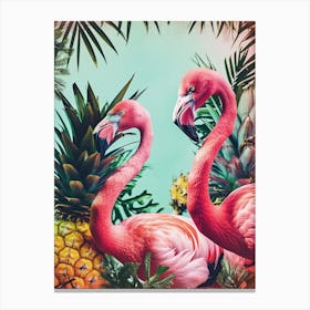 Retro Flamingo & Pineapple Polaroid Inspired 2 Canvas Print