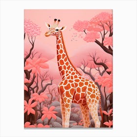 Giraffe In The Flowers Pink Tones 2 Canvas Print