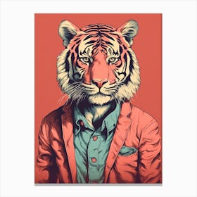 Tiger Illustrations Wearing A Red Jacket 4 Canvas Print