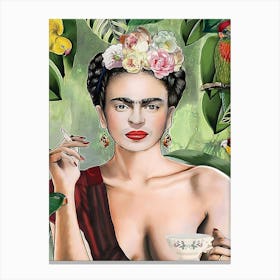 Frida Kahlo Smoking Canvas Print