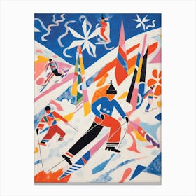 Skiers Matisse Retro Winter Snow Painting Canvas Print