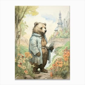 Storybook Animal Watercolour Grizzly Bear 2 Canvas Print