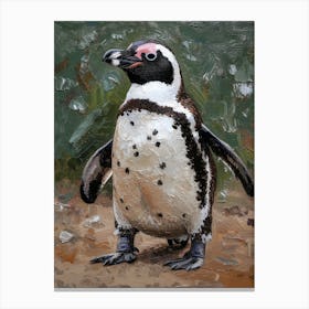 African Penguin Carcass Island Oil Painting 2 Canvas Print