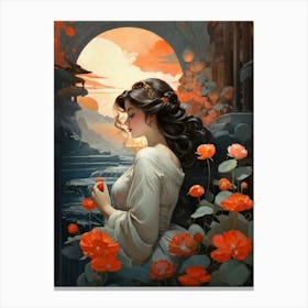 Girl With Flowers 7 Canvas Print