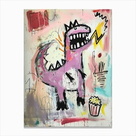 Dinosaur Eating Popcorn Purple Graffiti Style 2 Canvas Print